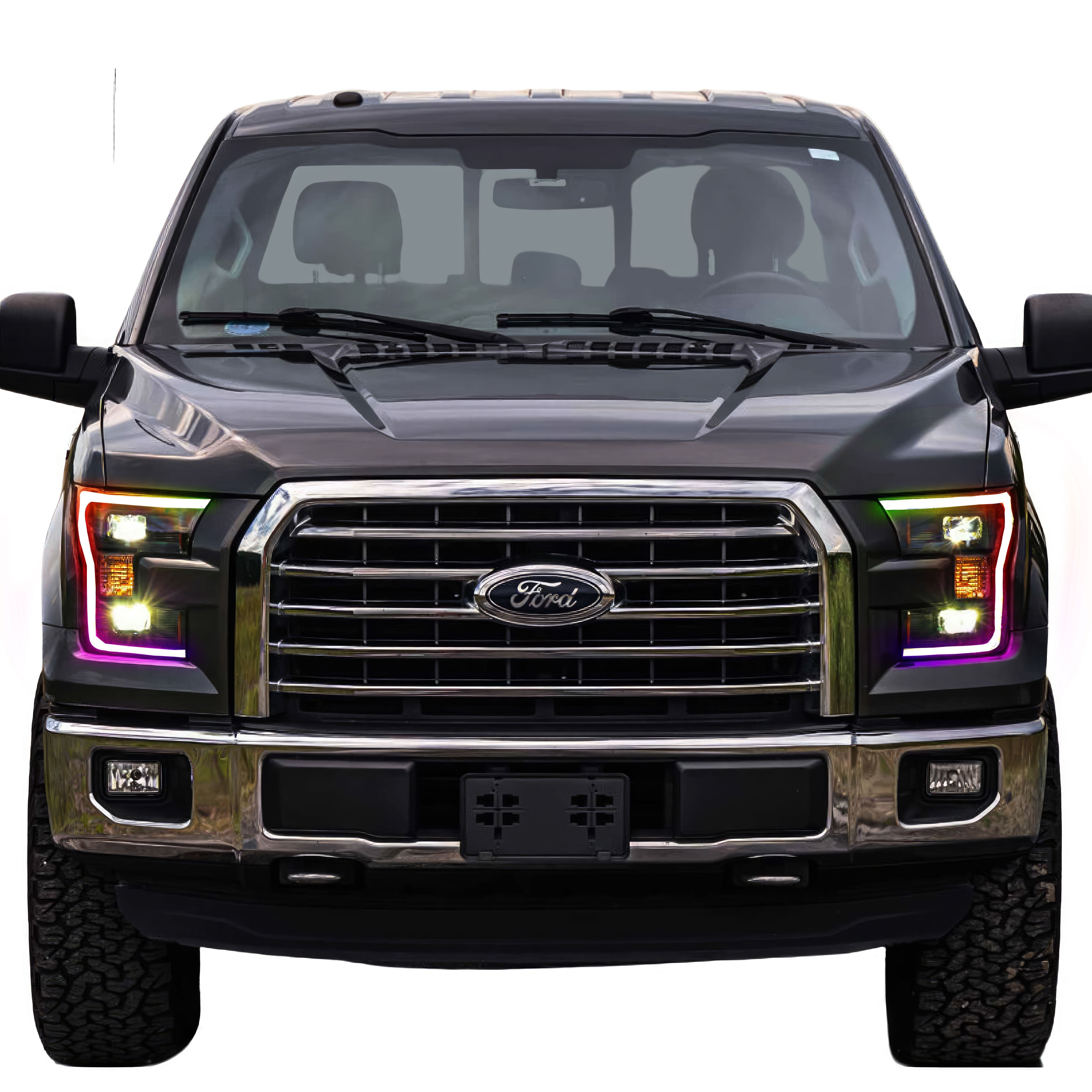 2015-2017 Ford F-150: Multicolor Prebuilt XB Hybrid LED Headlights - RGB Halo Kits Multicolor Flow Series Color Chasing RGBWA LED headlight kit Oracle Lighting Trendz OneUpLighting Morimoto theretrofitsource AutoLEDTech Diode Dynamics