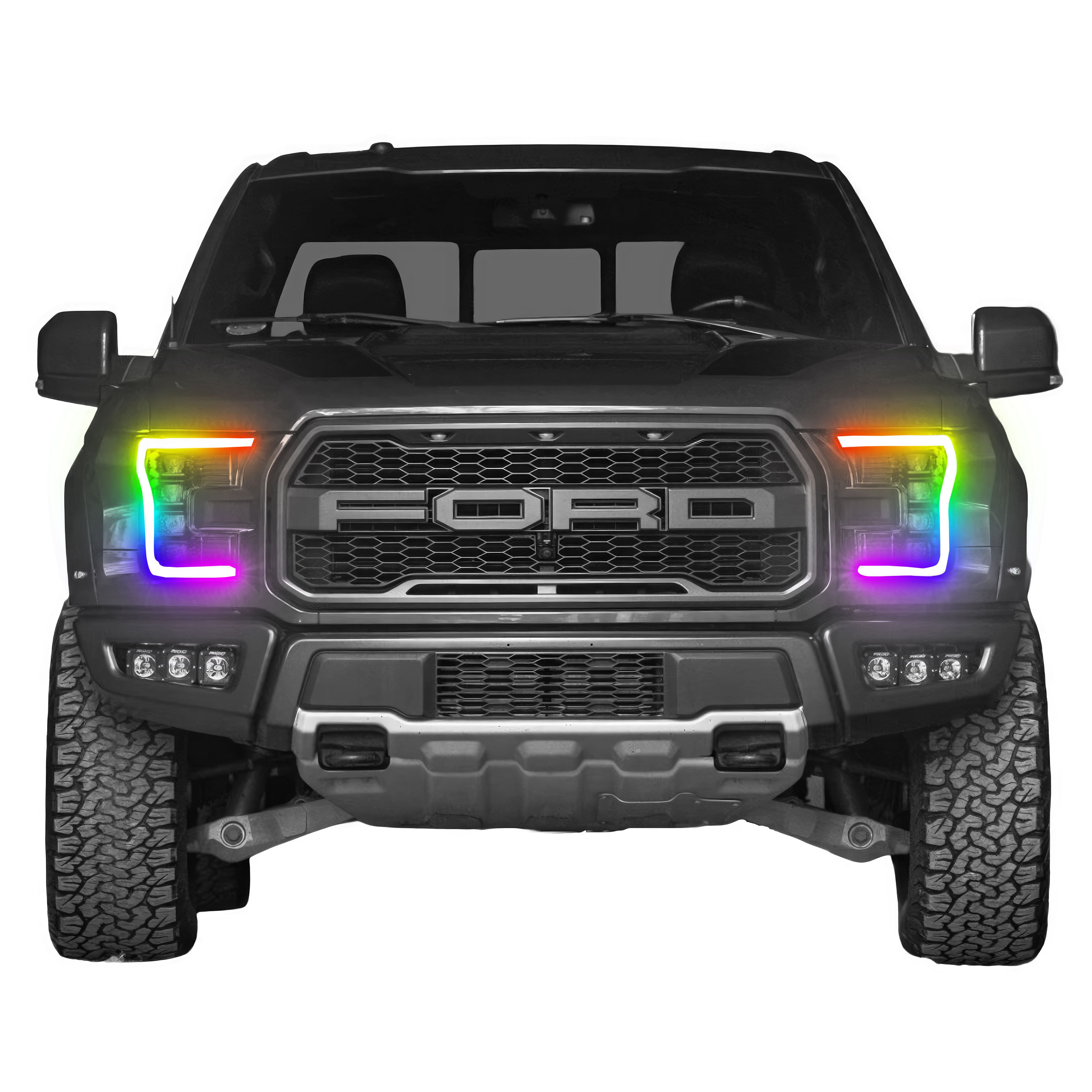 2015-2017 Ford F-150: Multicolor Prebuilt XB LED Headlights - RGB Halo Kits Multicolor Flow Series Color Chasing RGBWA LED headlight kit Oracle Lighting Trendz OneUpLighting Morimoto theretrofitsource AutoLEDTech Diode Dynamics