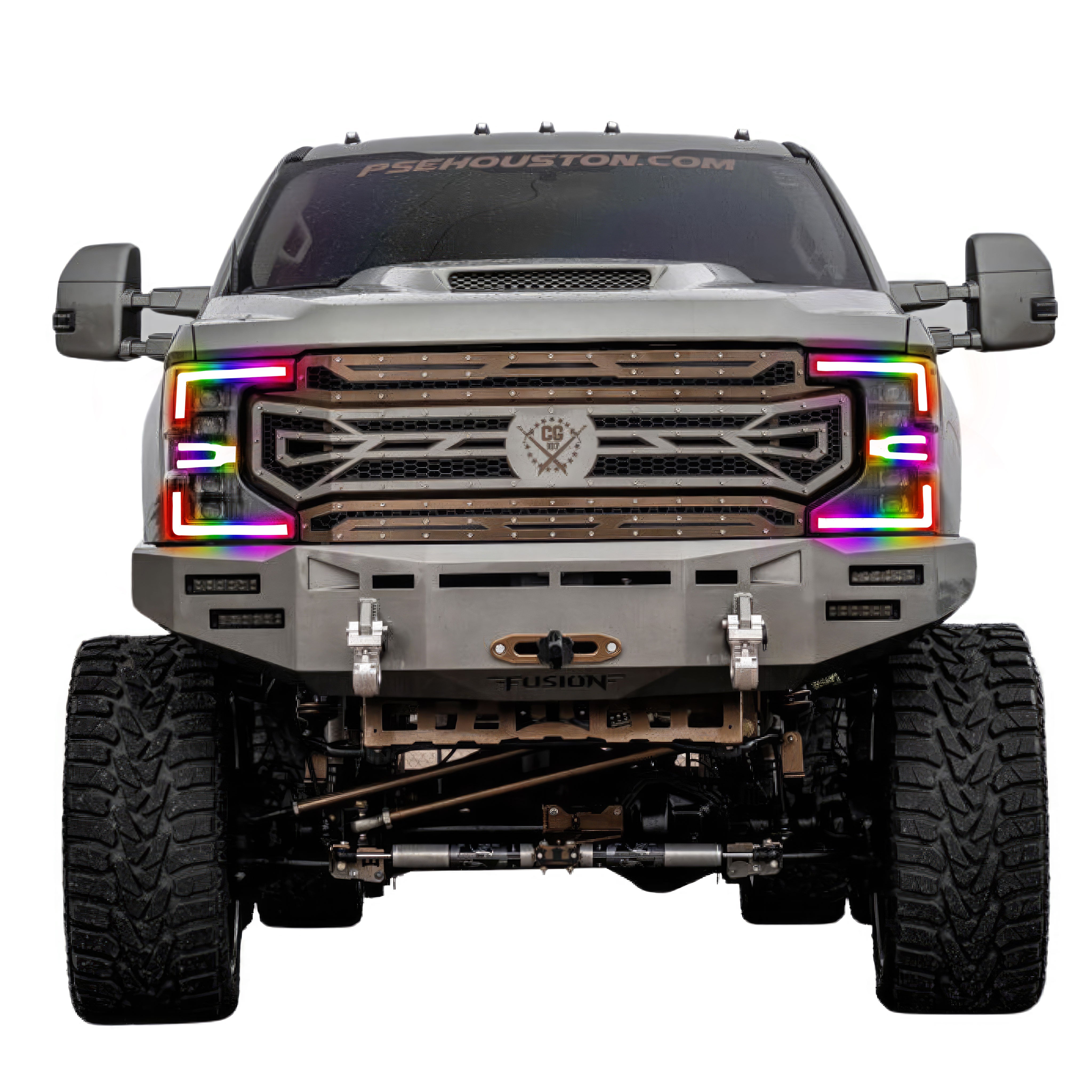 2020-2022 Ford Super Duty: Multicolor Prebuilt XB Headlights - RGB Halo Kits Multicolor Flow Series Color Chasing RGBWA LED headlight kit Oracle Lighting Trendz OneUpLighting Morimoto theretrofitsource AutoLEDTech Diode Dynamics