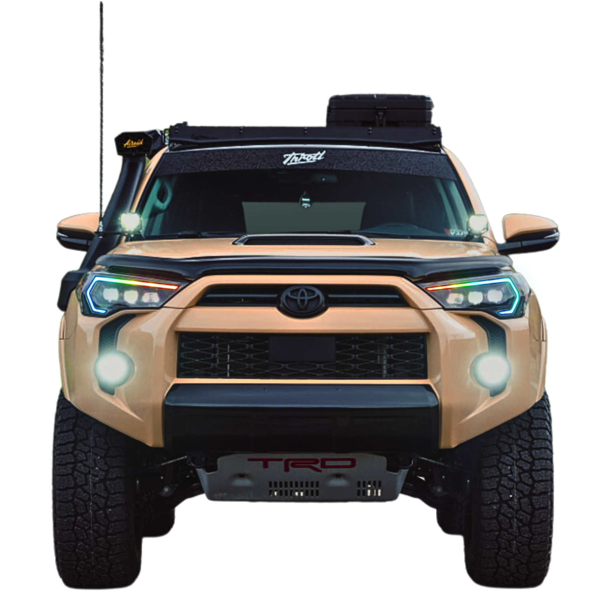 2014-2023 Toyota 4Runner: Multicolor Prebuilt XB Headlights - RGB Halo Kits Multicolor Flow Series Color Chasing RGBWA LED headlight kit Oracle Lighting Trendz OneUpLighting Morimoto theretrofitsource AutoLEDTech Diode Dynamics