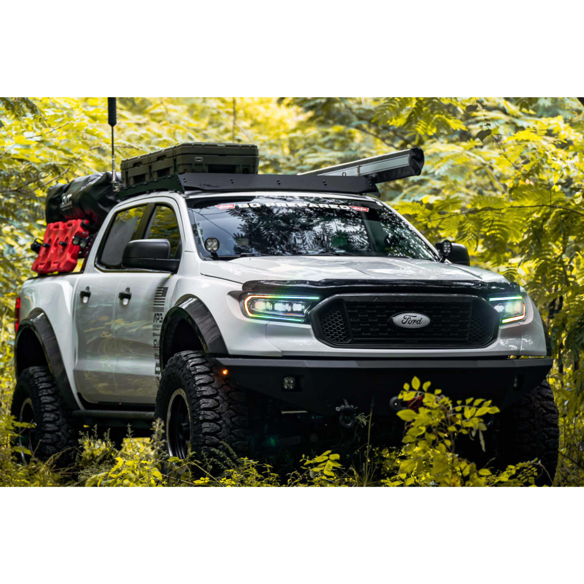 2019-2023 Ford Ranger: Multicolor Prebuilt XB Headlights - RGB Halo Kits Multicolor Flow Series Color Chasing RGBWA LED headlight kit Oracle Lighting Trendz OneUpLighting Morimoto theretrofitsource AutoLEDTech Diode Dynamics