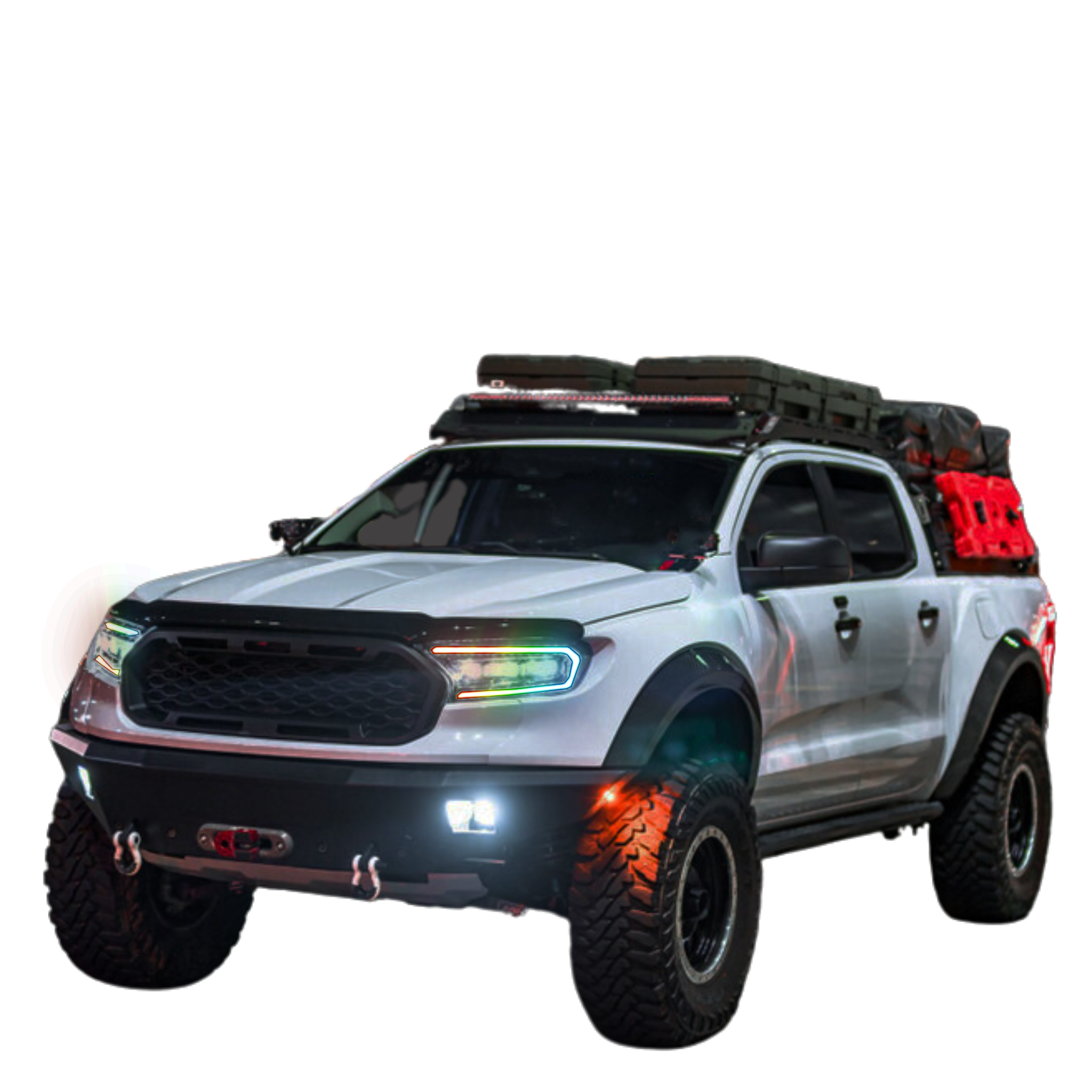 2019-2023 Ford Ranger: Multicolor Prebuilt XB Headlights - RGB Halo Kits Multicolor Flow Series Color Chasing RGBWA LED headlight kit Oracle Lighting Trendz OneUpLighting Morimoto theretrofitsource AutoLEDTech Diode Dynamics