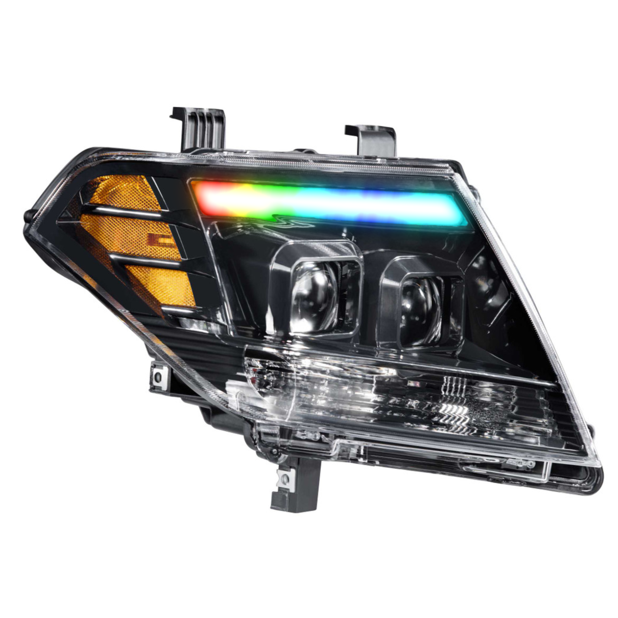 2009-2020 NISSAN Frontier: Multicolor Built Morimoto XB Hybrid Headlights - RGB Halo Kits Multicolor Flow Series Color Chasing RGBWA LED headlight kit Colorshift Oracle Lighting Trendz OneUpLighting Morimoto theretrofitsource AutoLEDTech Diode Dynamics