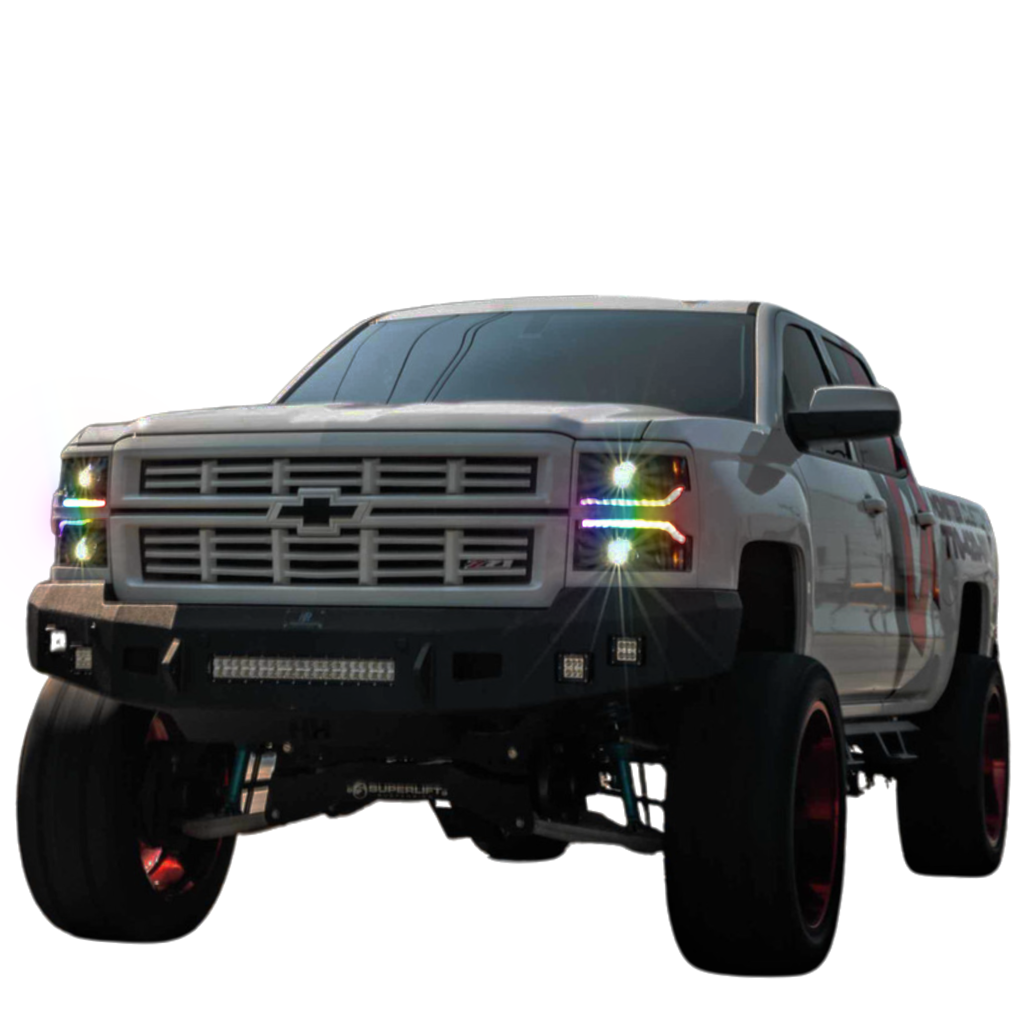 2014-2015 Chevrolet Silverado 1500: Multicolor Prebuilt XB Headlights - RGB Halo Kits Multicolor Flow Series Color Chasing RGBWA LED headlight kit Oracle Lighting Trendz OneUpLighting Morimoto theretrofitsource AutoLEDTech Diode Dynamics