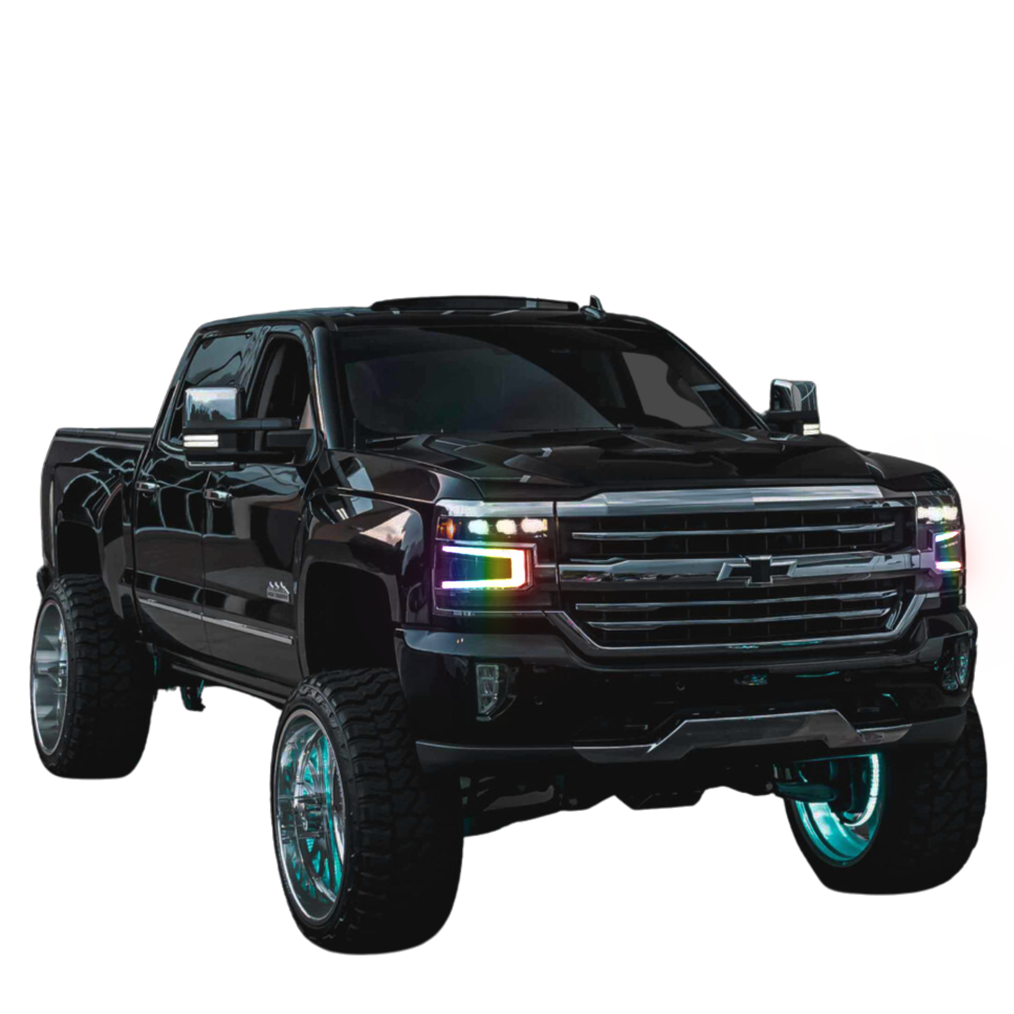 2016-2018 Chevrolet Silverado 1500: Multicolor Prebuilt XB Headlights - RGB Halo Kits Multicolor Flow Series Color Chasing RGBWA LED headlight kit Oracle Lighting Trendz OneUpLighting Morimoto theretrofitsource AutoLEDTech Diode Dynamics