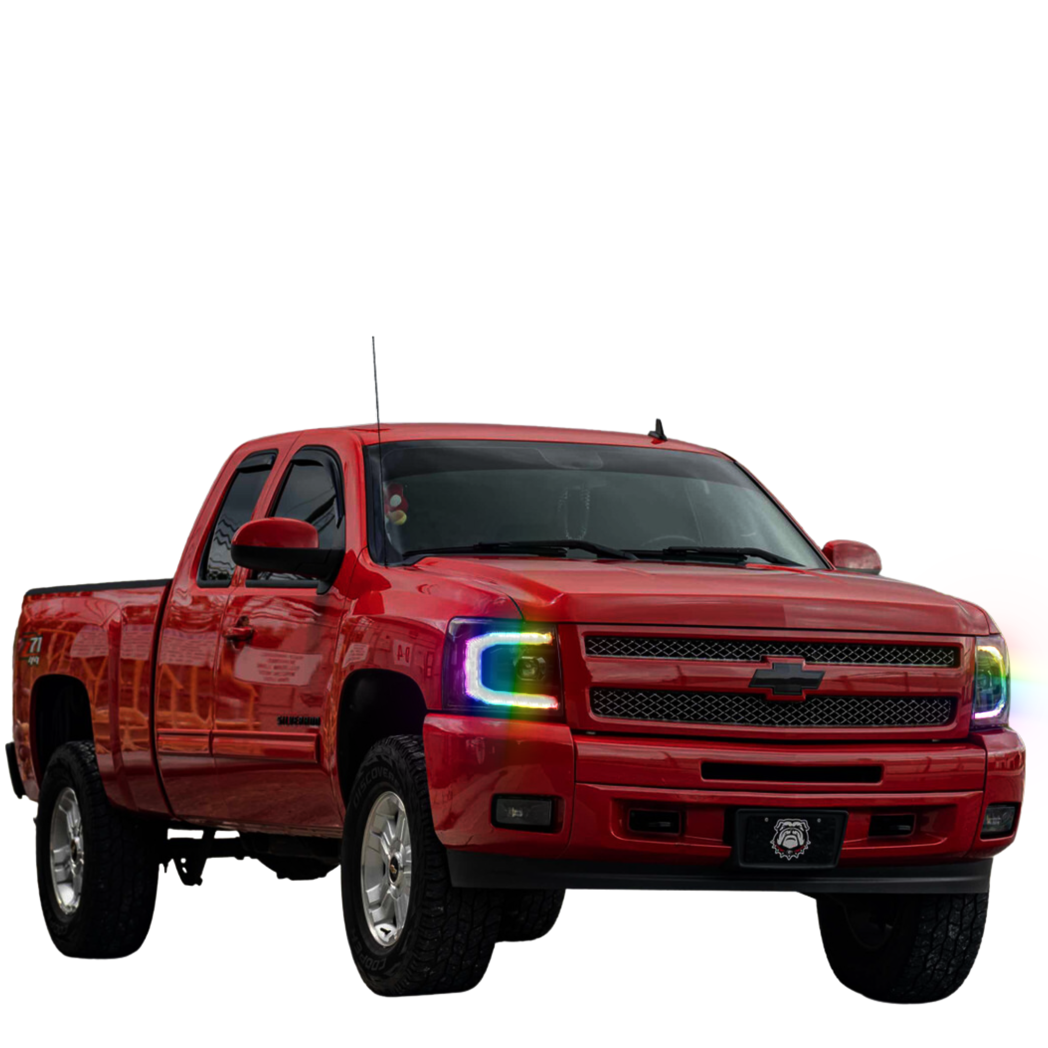 2007-2013 Chevrolet Silverado: Multicolor Built Morimoto XB Headlights - RGB Halo Kits Multicolor Flow Series Color Chasing RGBWA LED headlight kit Colorshift Oracle Lighting Trendz OneUpLighting Morimoto theretrofitsource AutoLEDTech Diode Dynamics