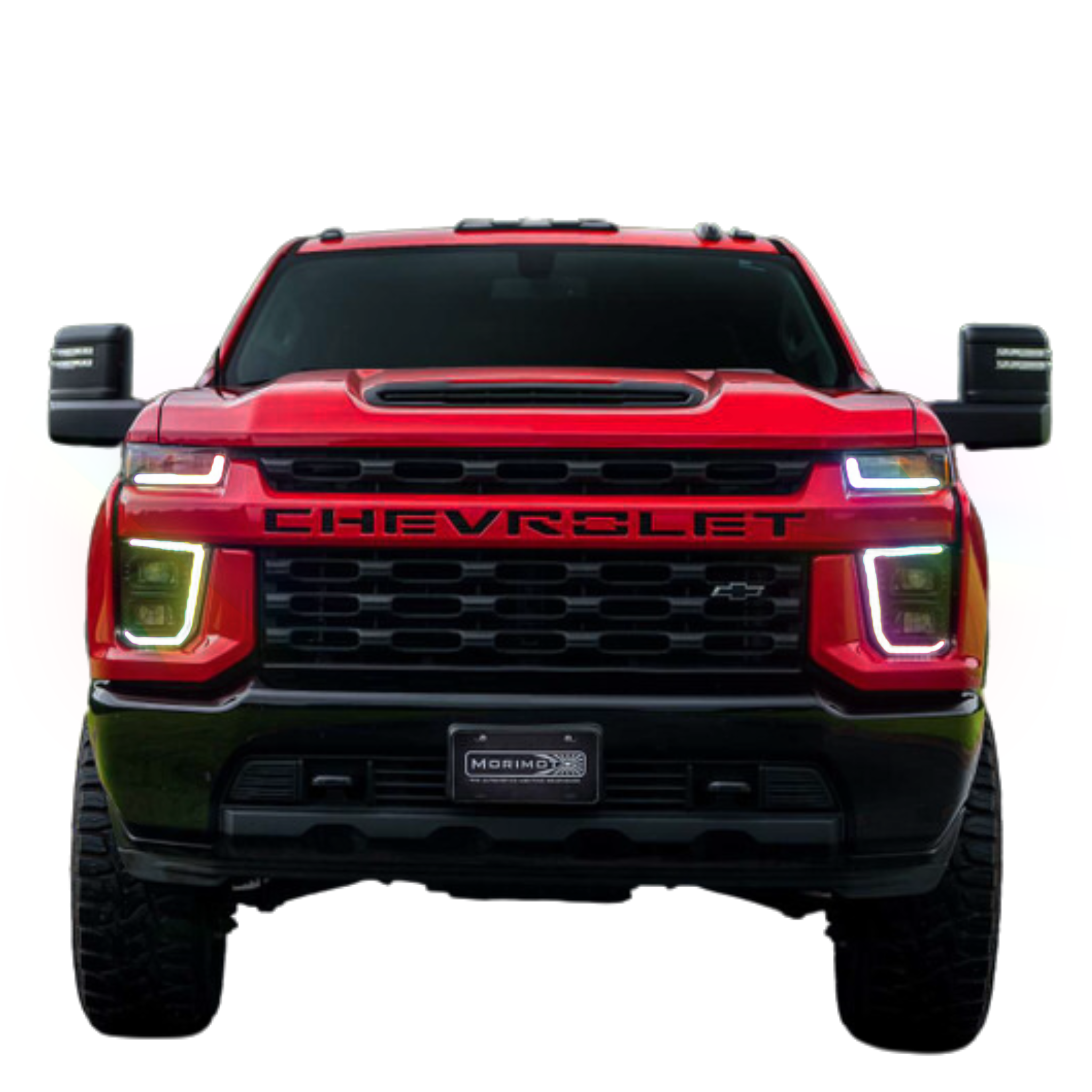 2020-2023 Chevrolet Silverado HD: Multicolor Prebuilt XB Hybrid Headlights - RGB Halo Kits Multicolor Flow Series Color Chasing RGBWA LED headlight kit Oracle Lighting Trendz OneUpLighting Morimoto theretrofitsource AutoLEDTech Diode Dynamics