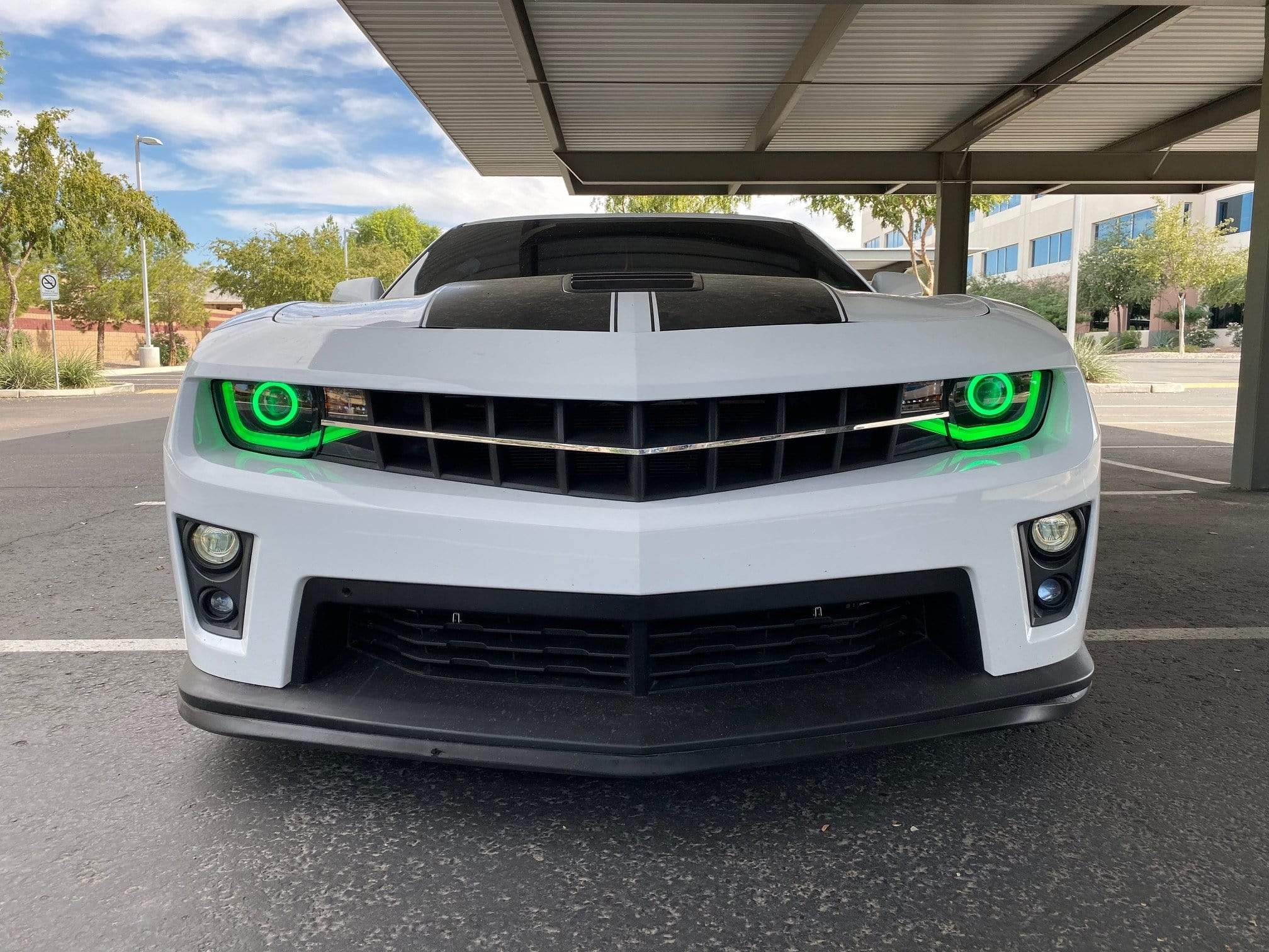 2010-2013 Chevrolet Camaro: Multicolor Built Headlights - RGB Halo Kits Multicolor Flow Series Color Chasing RGBWA LED headlight kit Colorshift Oracle Lighting Trendz OneUpLighting Morimoto theretrofitsource AutoLEDTech Diode Dynamics