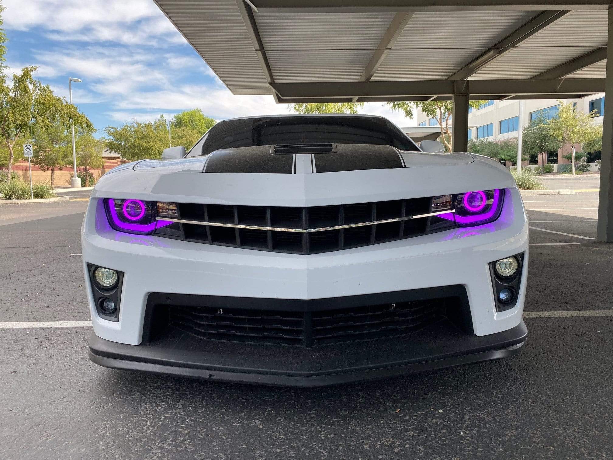 2010-2013 Chevrolet Camaro: Multicolor Built Headlights - RGB Halo Kits Multicolor Flow Series Color Chasing RGBWA LED headlight kit Colorshift Oracle Lighting Trendz OneUpLighting Morimoto theretrofitsource AutoLEDTech Diode Dynamics