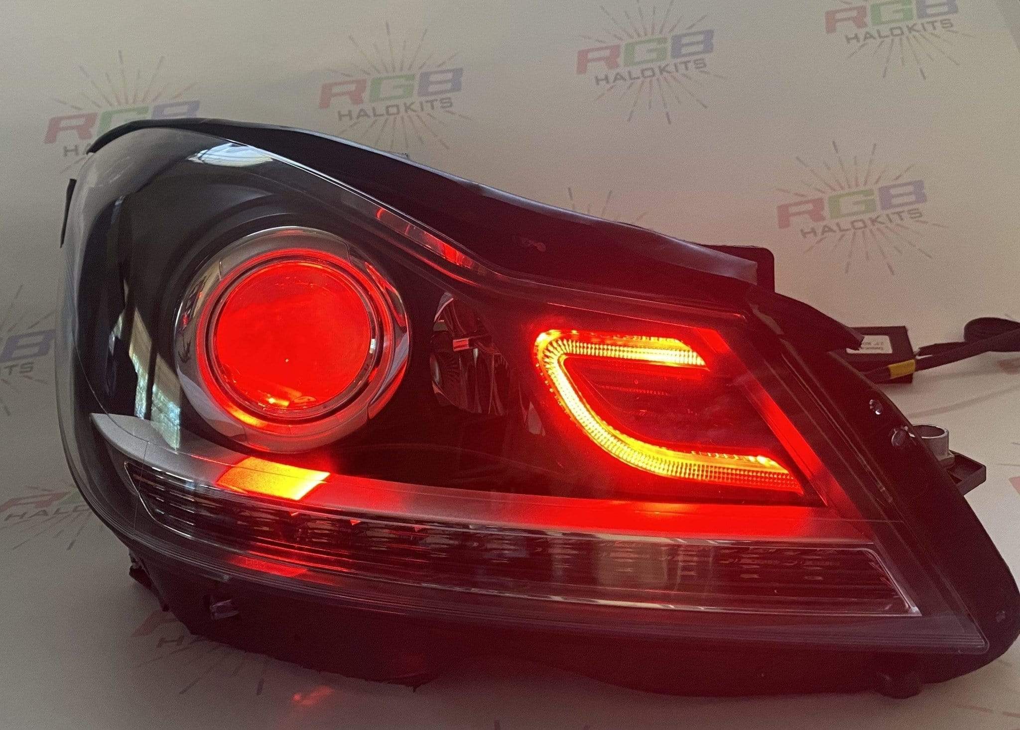 2012-2014 Mercedes Benz C-CLASS Prebuilt Headlights RGBW - RGB Halo Kits Multicolor Flow Series Color Chasing RGBWA LED headlight kit Colorshift Oracle Lighting Trendz OneUpLighting Morimoto theretrofitsource AutoLEDTech Diode Dynamics