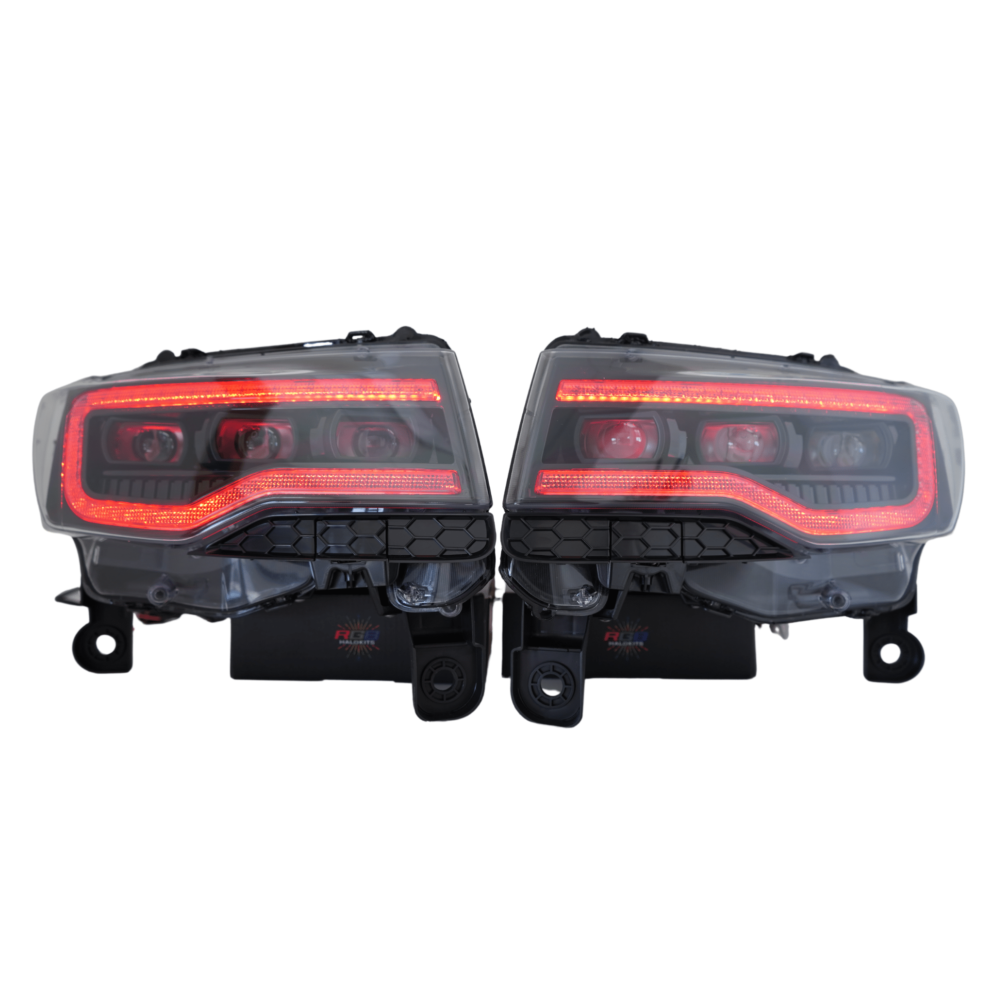 2014-2021 Jeep Grand Cherokee Multicolor Prebuilt XB Headlights - RGB Halo Kits Multicolor Flow Series Color Chasing RGBWA LED headlight kit Oracle Lighting Trendz OneUpLighting Morimoto theretrofitsource AutoLEDTech Diode Dynamics