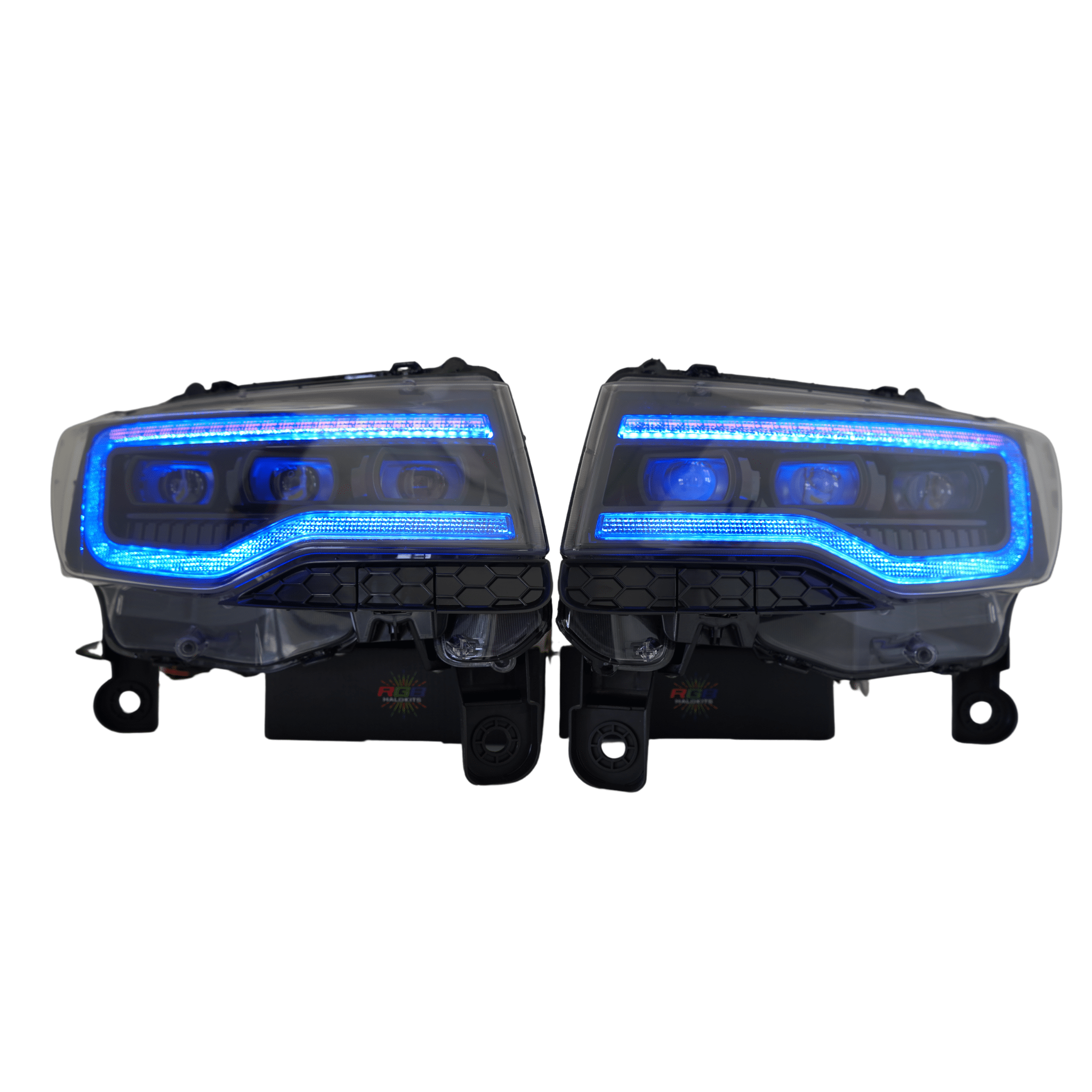 2014-2021 Jeep Grand Cherokee Multicolor Prebuilt XB Headlights - RGB Halo Kits Multicolor Flow Series Color Chasing RGBWA LED headlight kit Oracle Lighting Trendz OneUpLighting Morimoto theretrofitsource AutoLEDTech Diode Dynamics