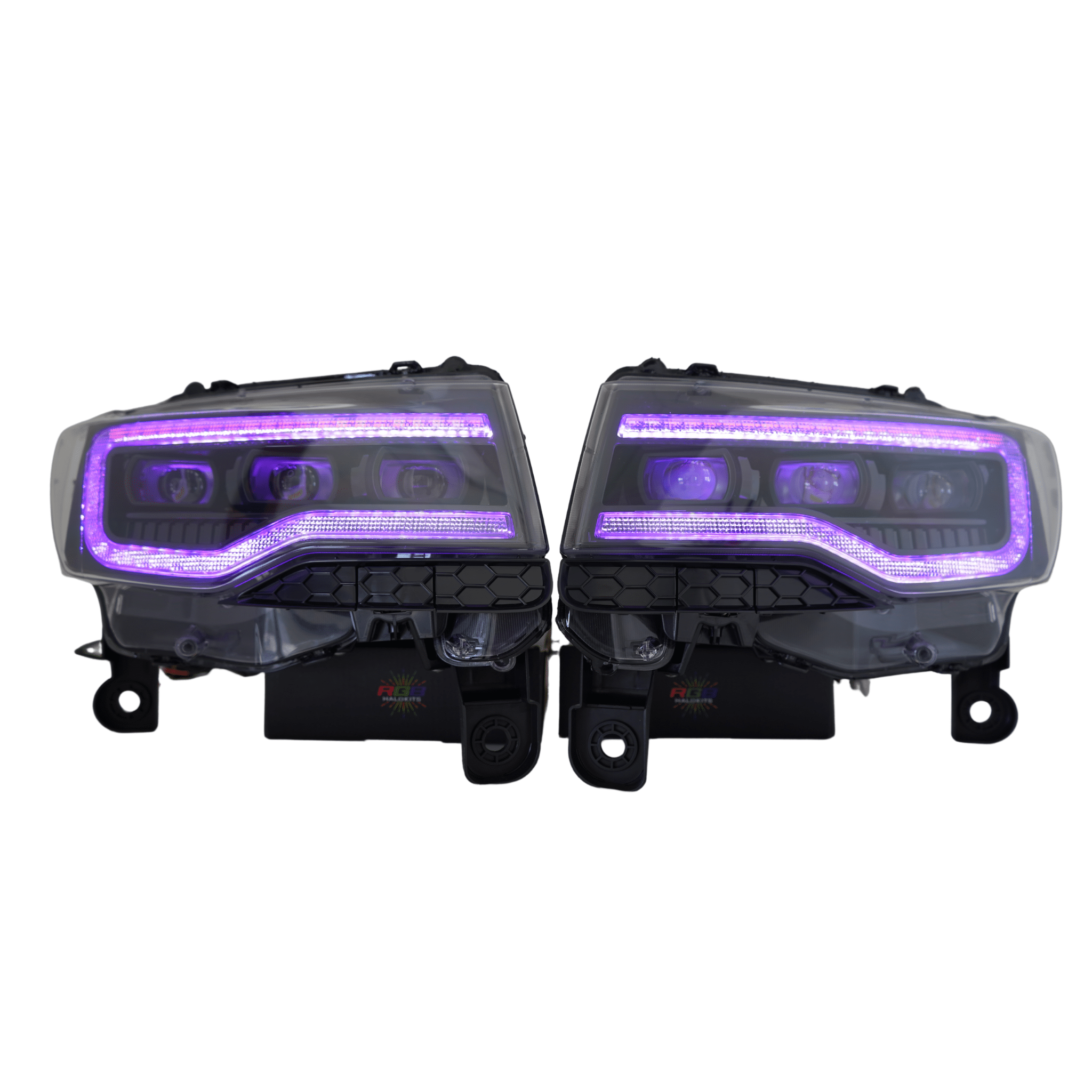 2014-2021 Jeep Grand Cherokee Multicolor Prebuilt XB Headlights - RGB Halo Kits Multicolor Flow Series Color Chasing RGBWA LED headlight kit Oracle Lighting Trendz OneUpLighting Morimoto theretrofitsource AutoLEDTech Diode Dynamics