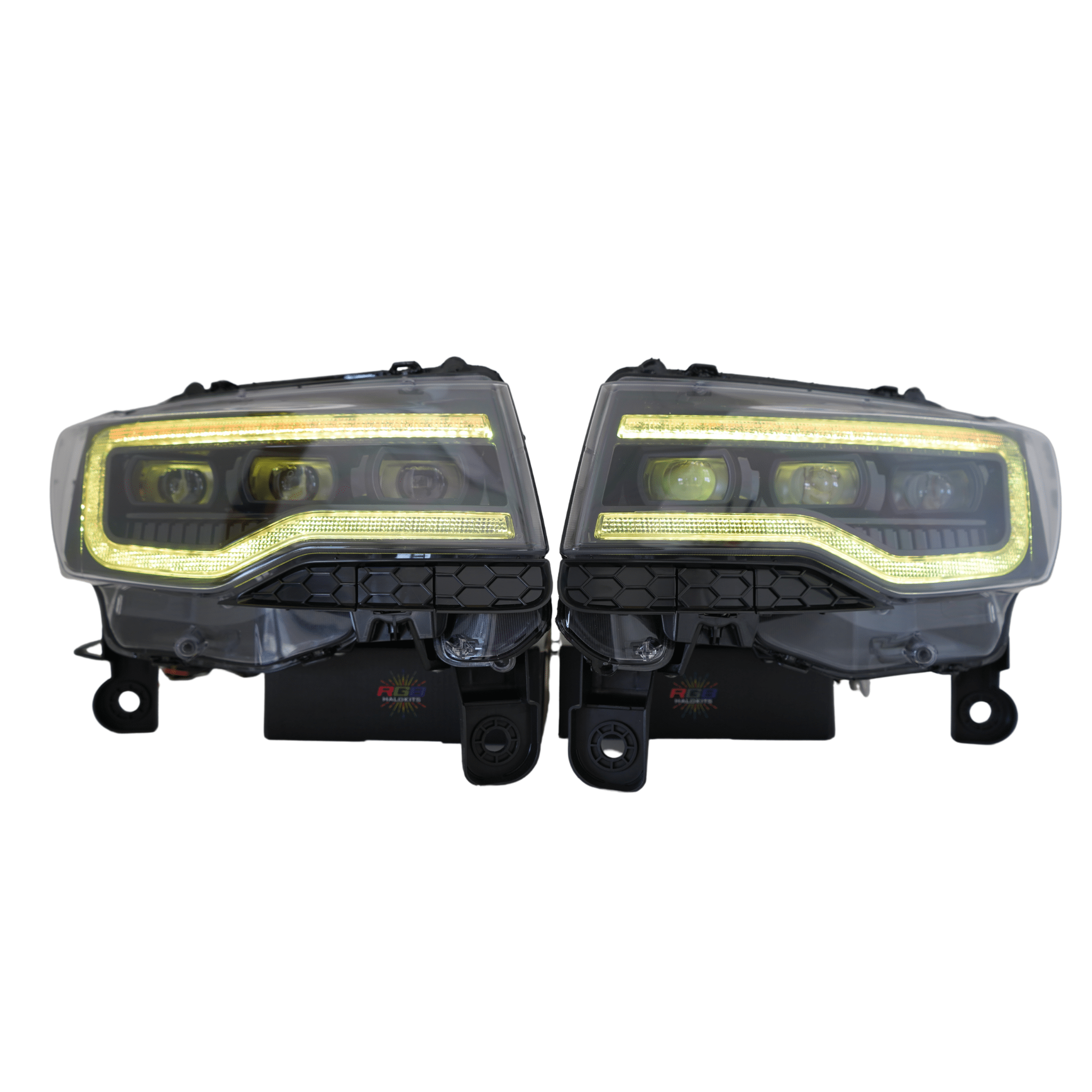 2014-2021 Jeep Grand Cherokee Multicolor Prebuilt XB Headlights - RGB Halo Kits Multicolor Flow Series Color Chasing RGBWA LED headlight kit Oracle Lighting Trendz OneUpLighting Morimoto theretrofitsource AutoLEDTech Diode Dynamics